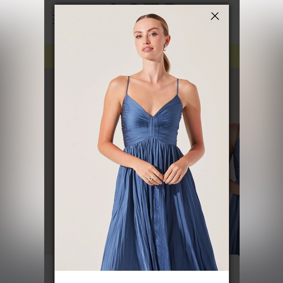 ASTR Maeve Pleated Midi Dress - Slate Blue - Picture 2 of 9